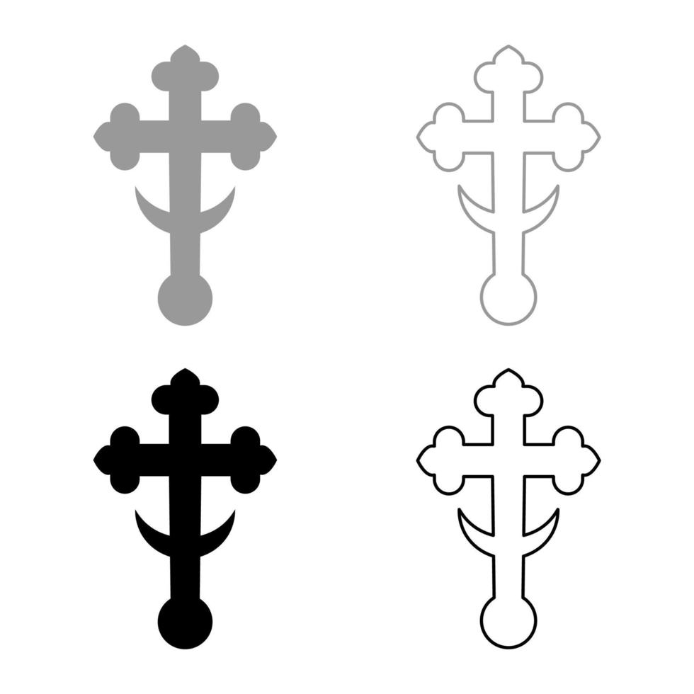 trébol de trébol cruzado en la cúpula de la iglesia domical con monograma de cruz de media luna conjunto de iconos de cruz religiosa color gris negro ilustración vectorial imagen de estilo plano vector