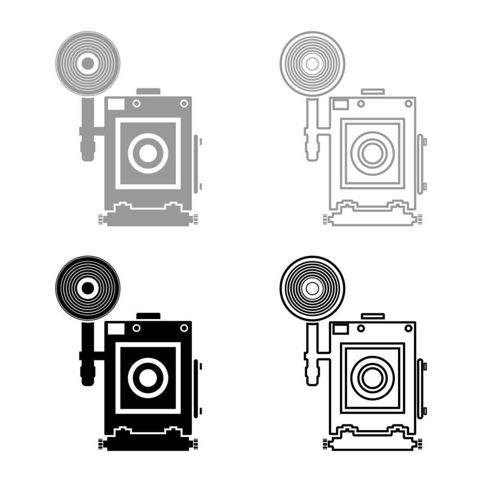 cámara retro cámara de fotos vintage conjunto de iconos de vista de cara color gris negro ilustración vectorial imagen de estilo plano vector