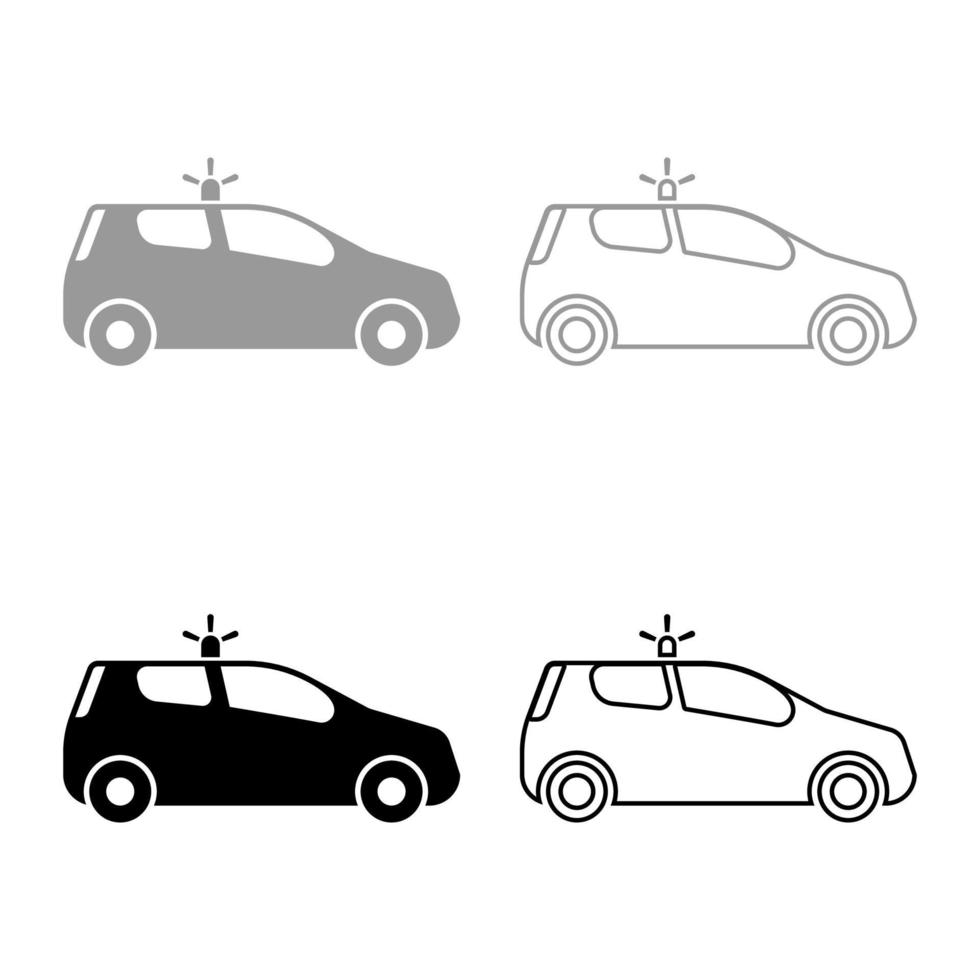 coche de seguridad coche de policía coche con icono de sirena conjunto negro gris color vector ilustración estilo plano imagen