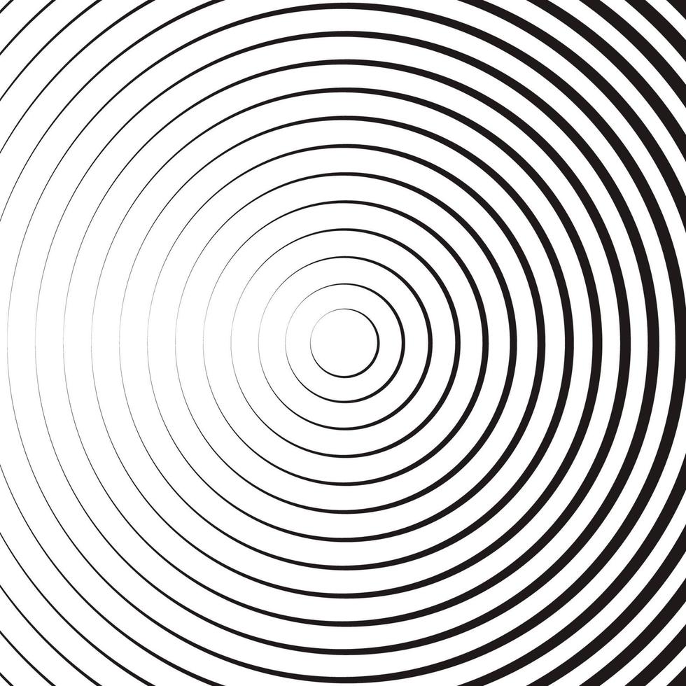Concentric linear circles, neutral round element. Halftone outline element isolated on white background. vector