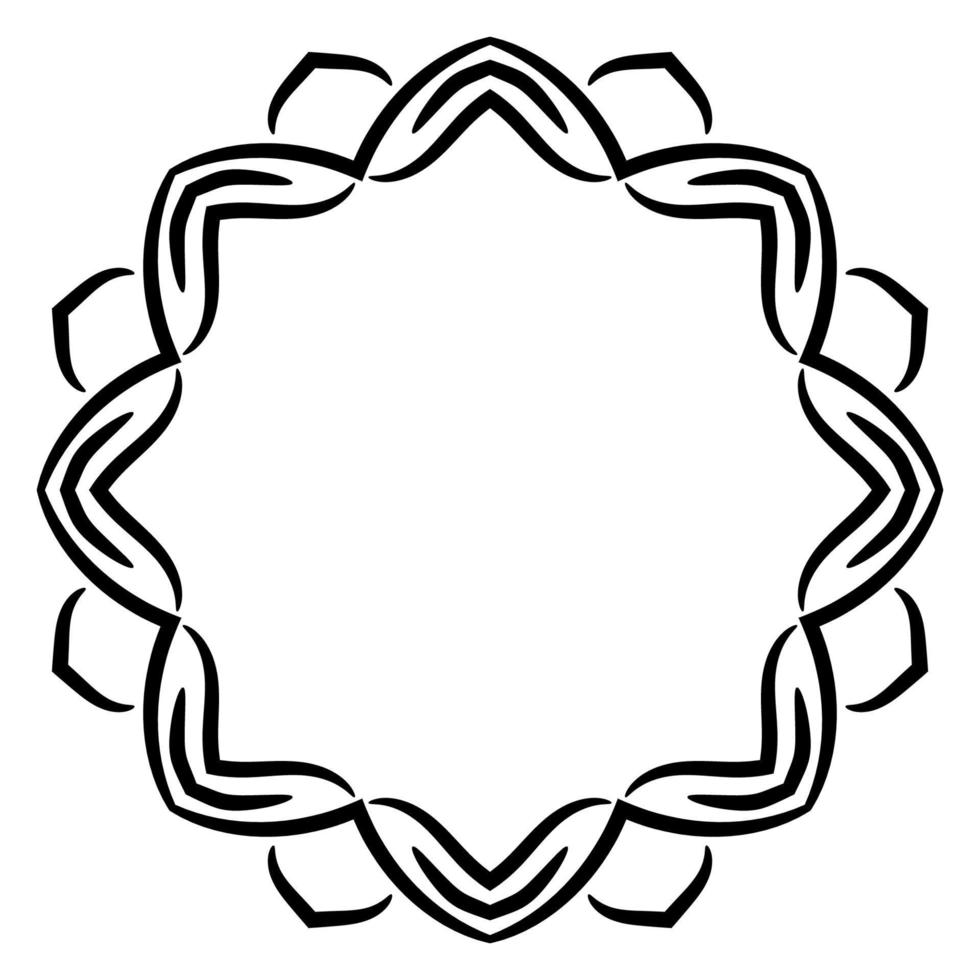 Abstract doodle curly thin line round frame isolated on white background. Mandala border. vector