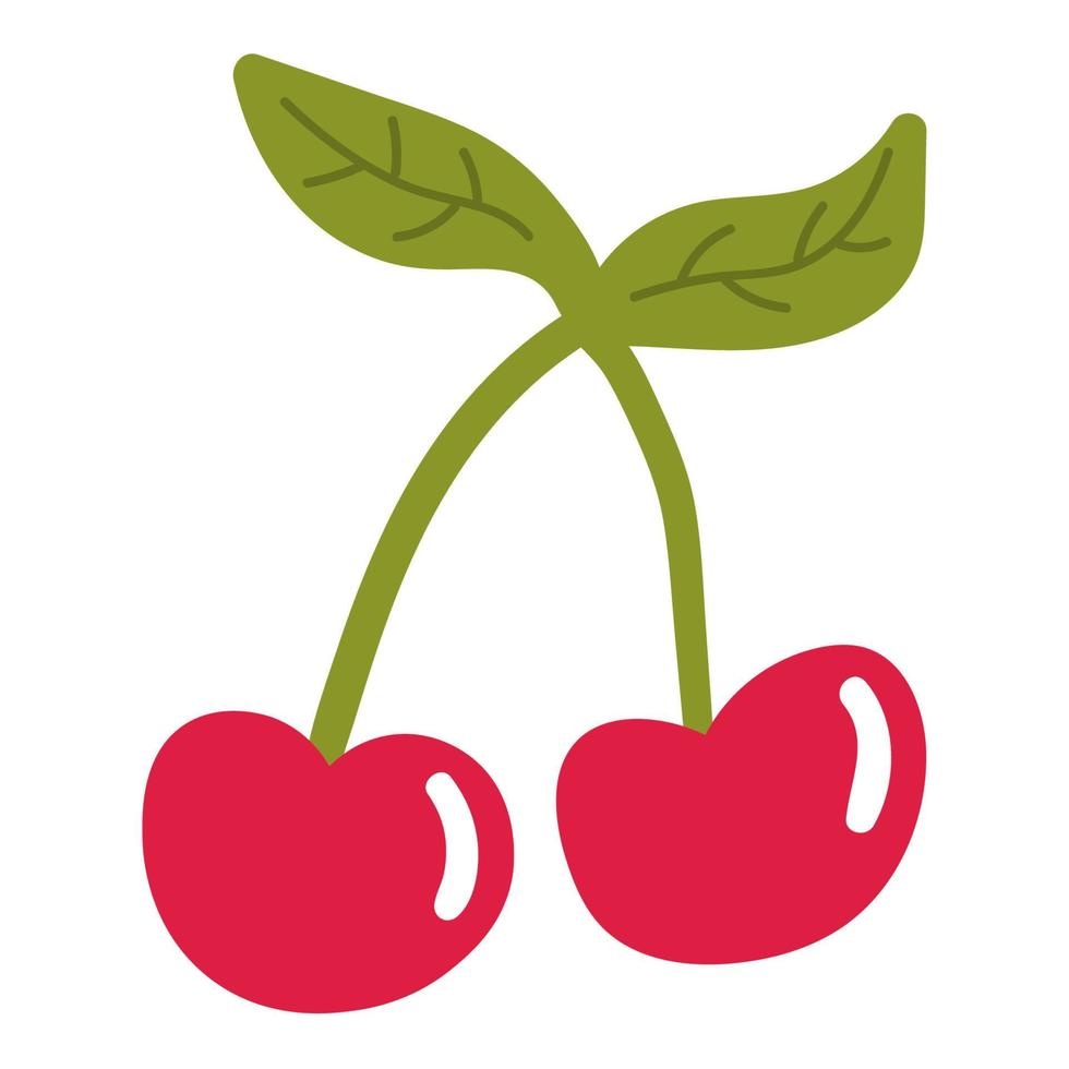 Cartoon cute cherry in flat style.  Fruit isolated on white background. vector