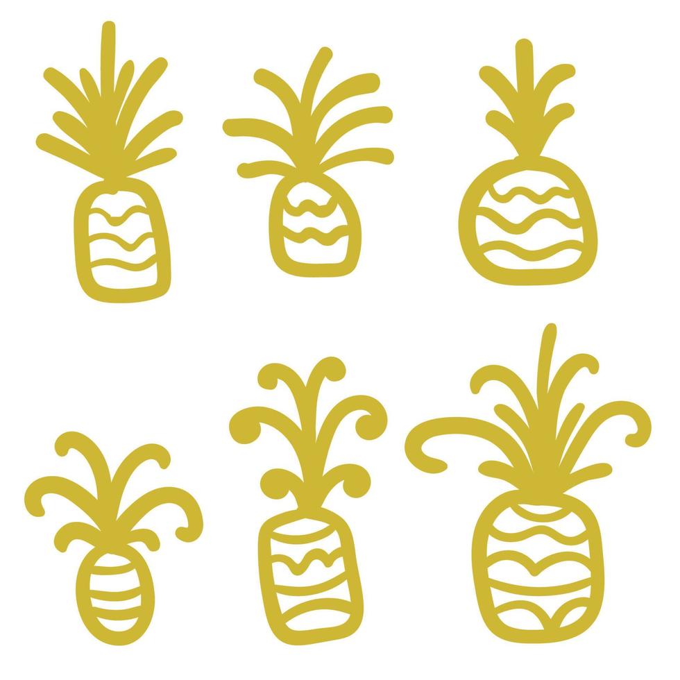 conjunto de piña de dibujos animados lindo aislado sobre fondo blanco. vector