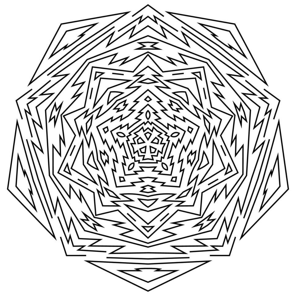 Thin line Aztec mandala. Tribal geometrical round element isolated on white background. vector