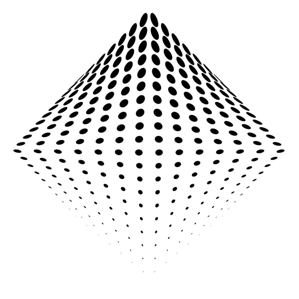 Abstract black and white dotted halftone rhombus, geometrical shape. vector