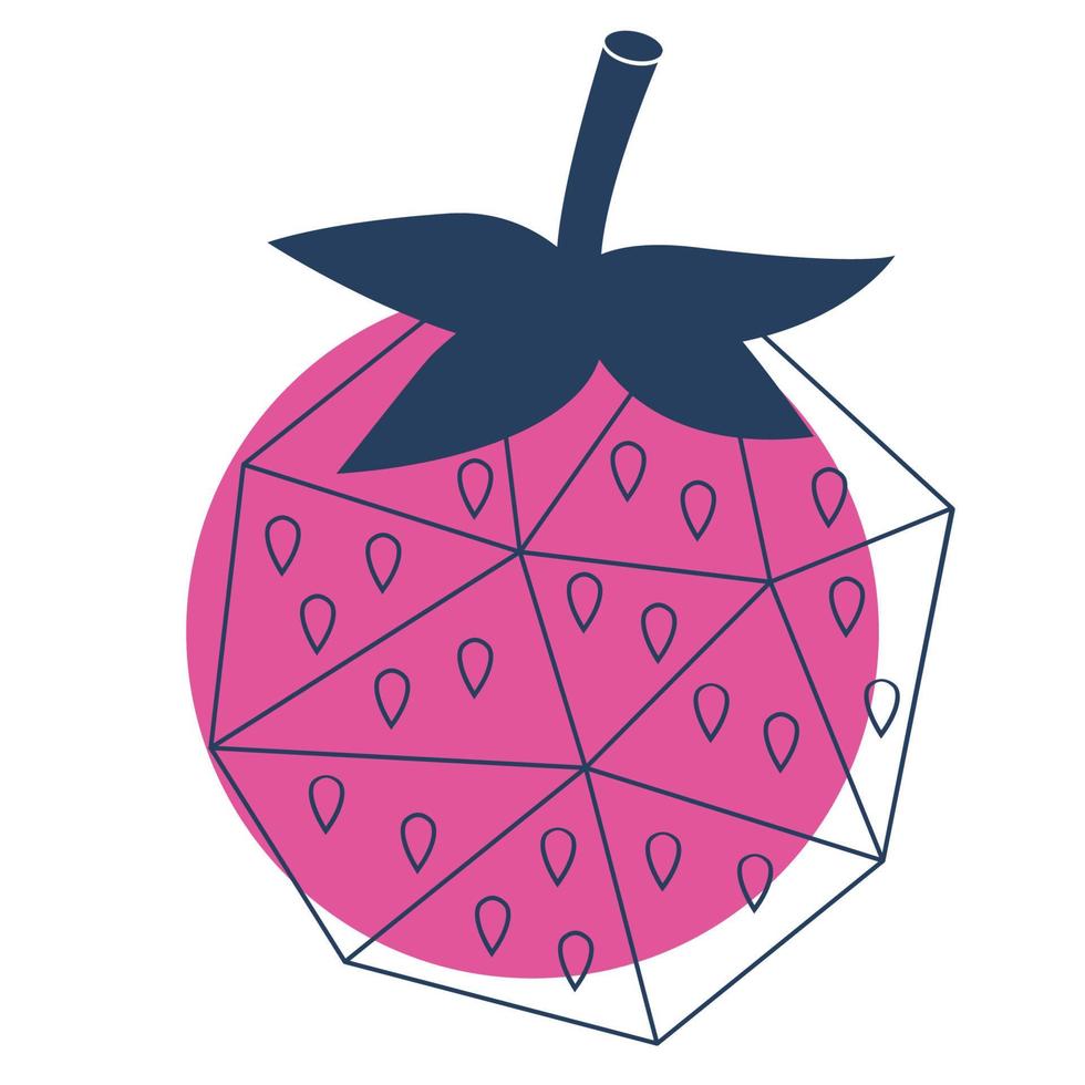 Cartoon thin line polygonal strawberry with leaves and seeds. Triangular, Geometrical berry isolated on white background. vector