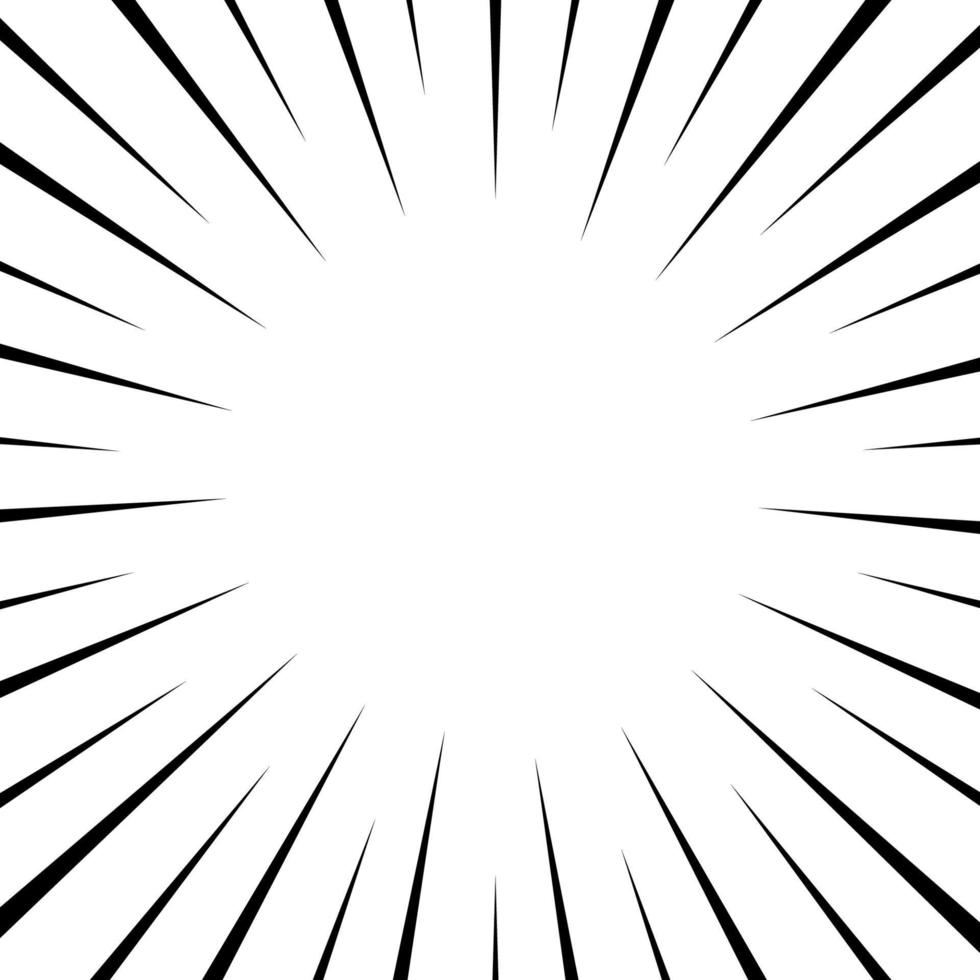 Black and white optical illusion burst background. Halftone effect. Abstract radial, convergent lines. Explosion, radiation, zoom, visual effect. Sun or star rays for Comic Books in pop art style. vector