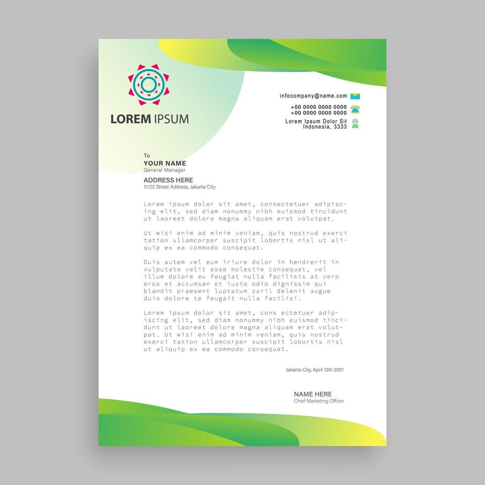 Green and yellow color corporate letterhead template design. vector