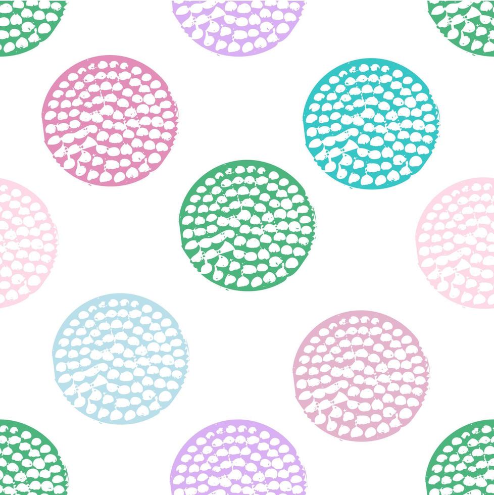 Blue, green, pink, violet and white geometric seamless pattern with grunge polka dot. Textured circles. Geometrical background for wrapping paper, website, wallpaper, ets. vector