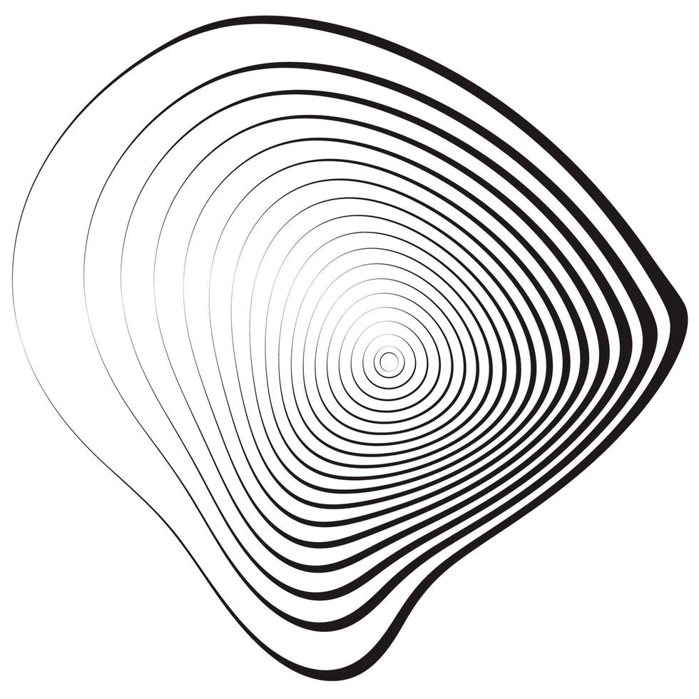 Concentric linear circles, neutral round element. Halftone outline element isolated on white background. vector
