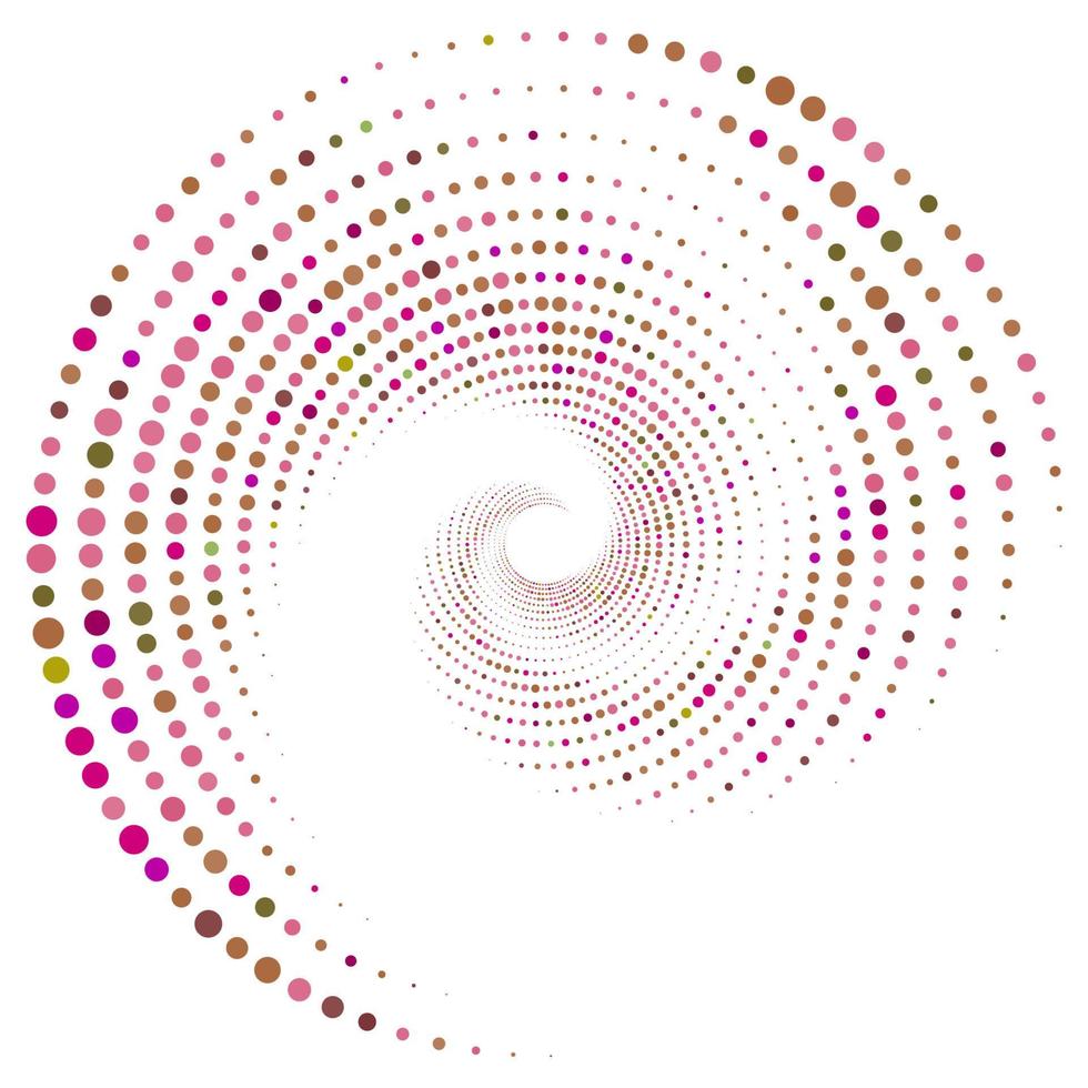 Dotted, dots, speckles abstract concentric circle. Spiral, swirl, twirl element. Circular and radial lines volute, helix. Segmented circle with rotation. Radiating arc lines. Cochlear, vortex vector