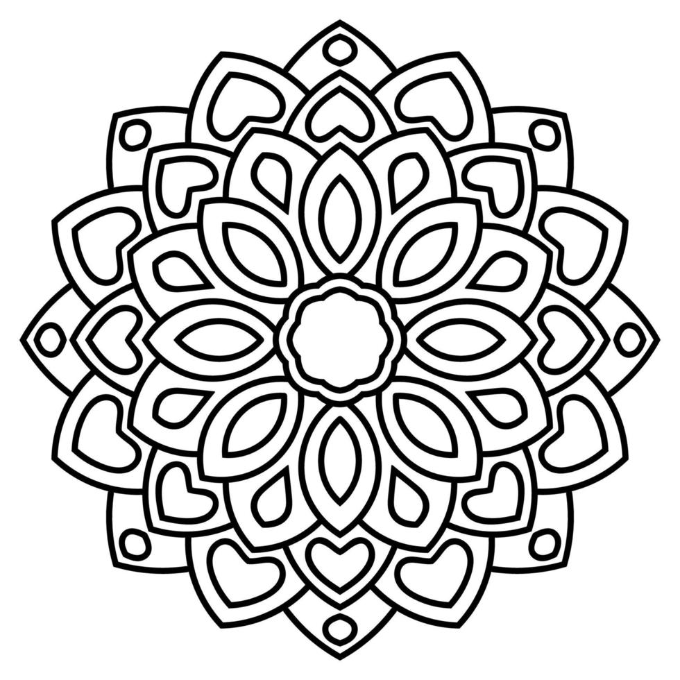 flor de garabato redonda ornamental aislada sobre fondo blanco. mandala de contorno negro. elemento de círculo geométrico. vector