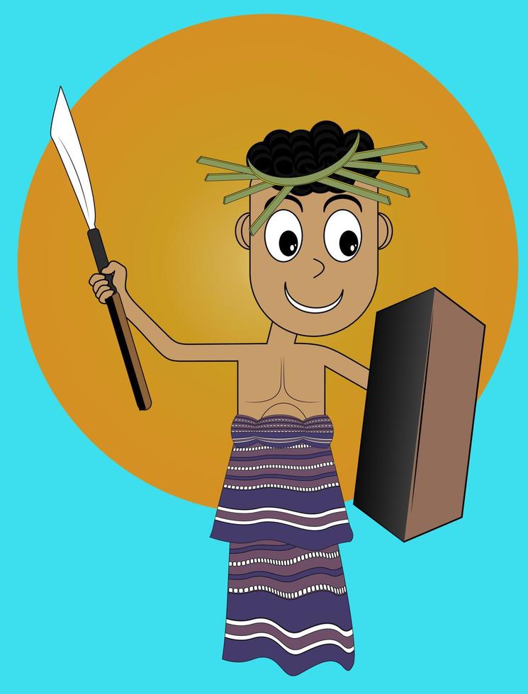 Cartoon of A Boy Performing War Dance vector