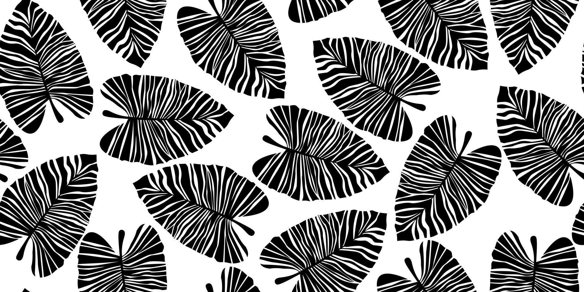 Silhouette tropical palm leaves seamless pattern. Black and white exotic botanical texture. vector