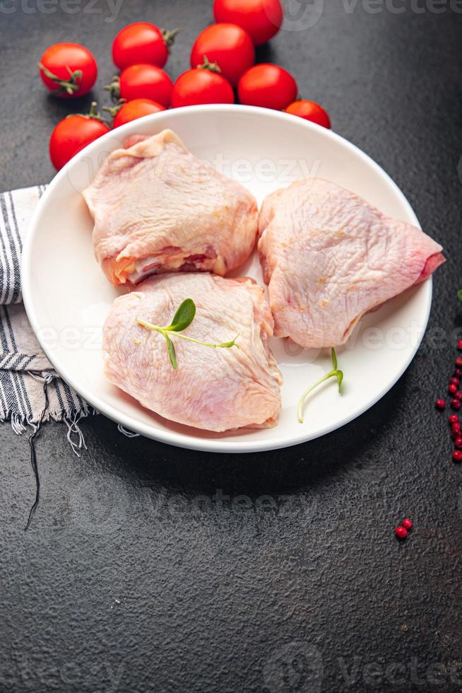 chicken thigh poultry raw meat fresh portion healthy meal food keto or