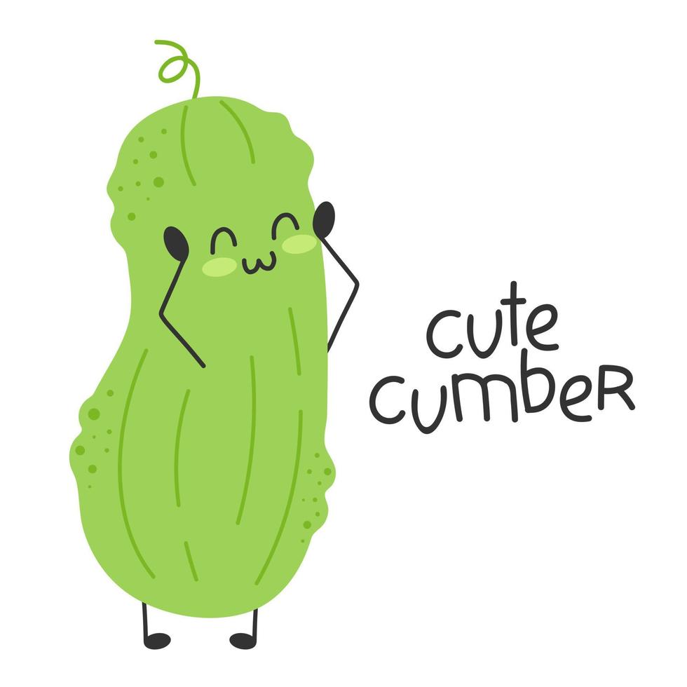 Cucumber vegetable cartoon cute character. Cute cumber. Funny kawaii art vector