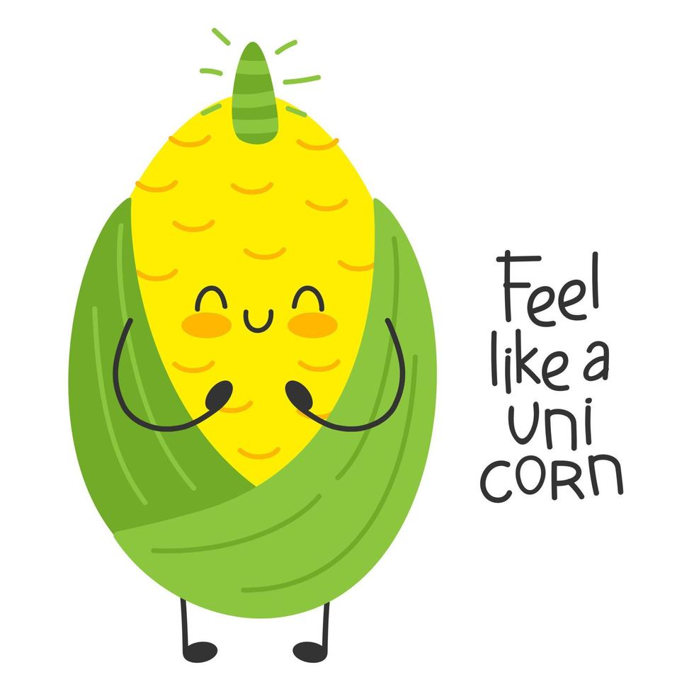 Corn cute cartoon funny character unicorn.Happy and smiling. Fell like a unicorn vector