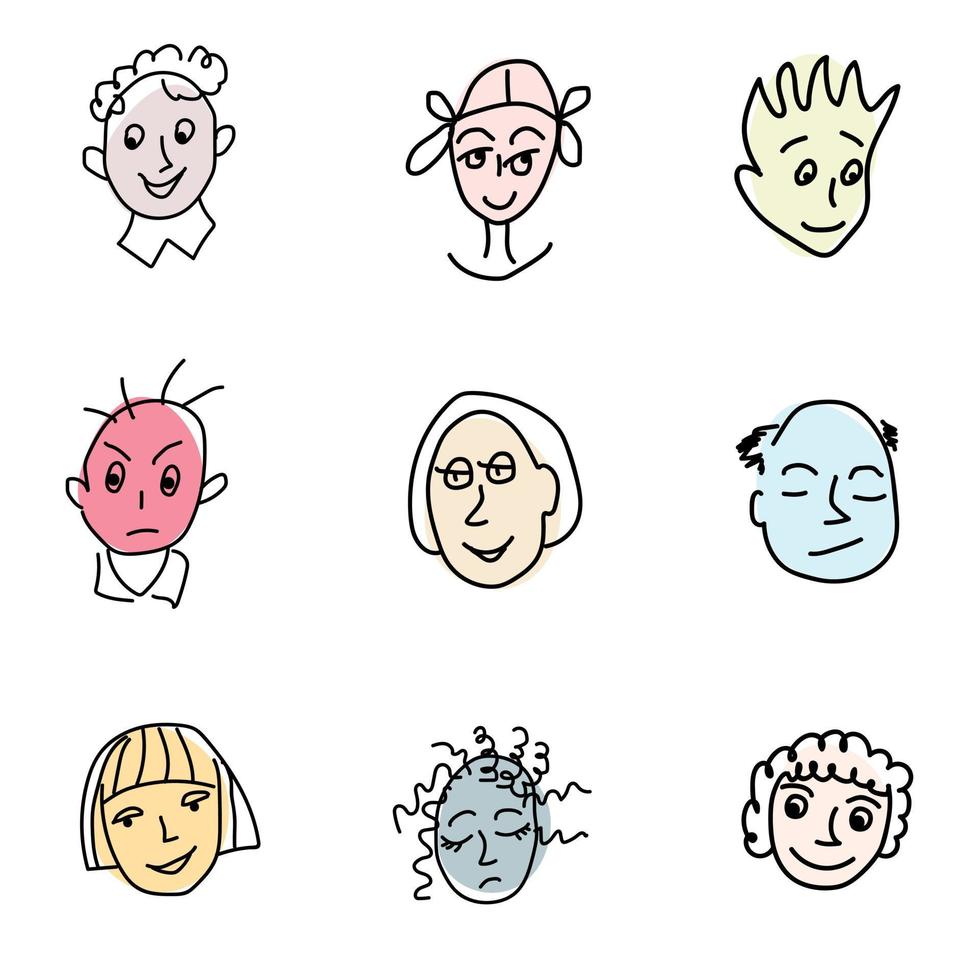 un conjunto de personajes divertidos dibujados a mano, ilustración vectorial vector