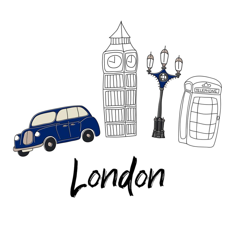London vector drawing by hand sights England Great Britain Westminster