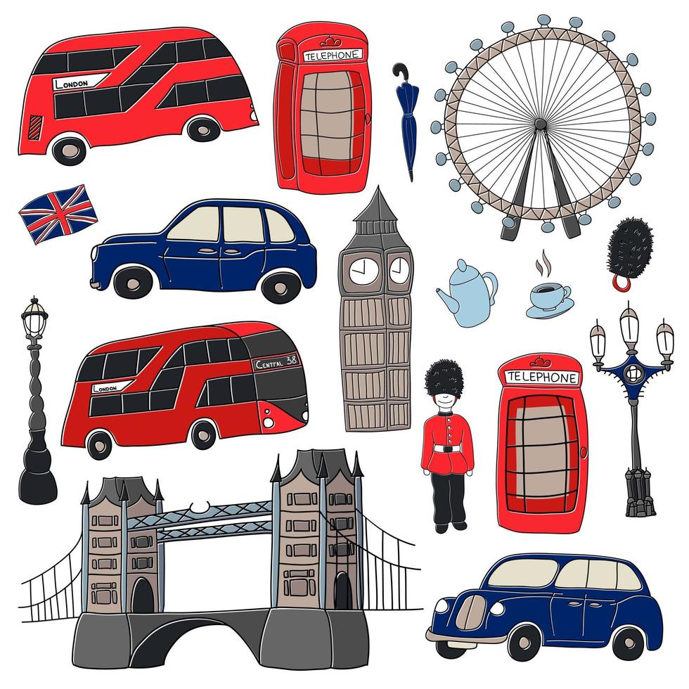 dibujo vectorial de londres a mano lugares de interés inglaterra gran bretaña westminster vector