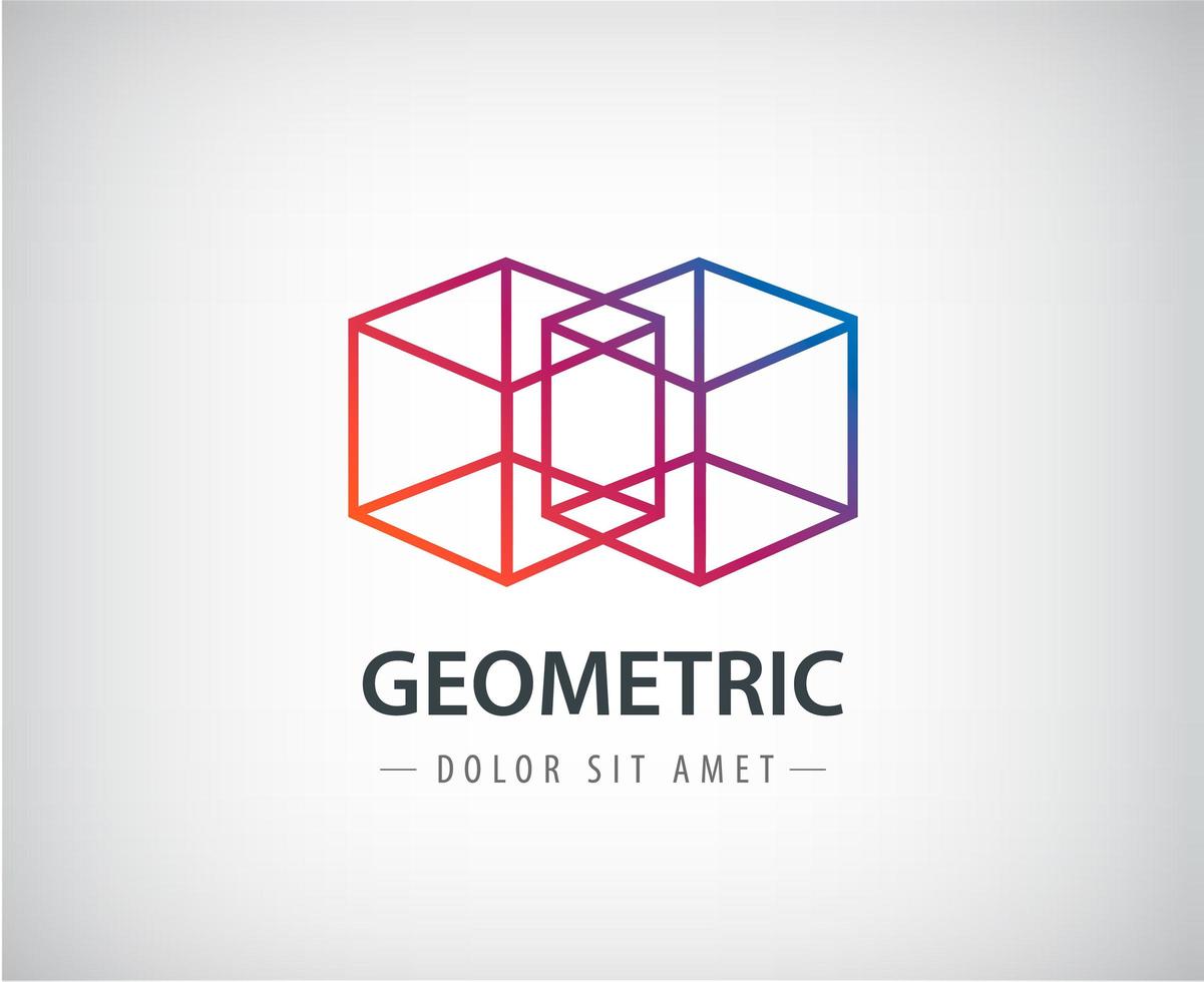 Vector abstract geometric linear logo, two cubes, one line. Futuristic company
