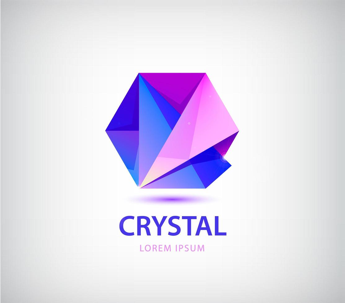 Vector abstract crystal origami logo, facet 3d purple shape, polygonal