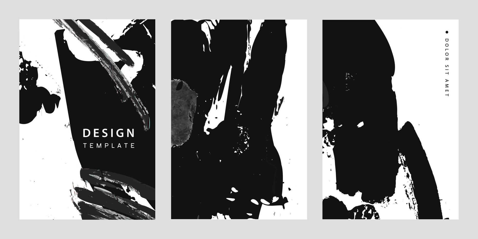 Vector set of trendy covers, banners templates. Grunge art black and white, brush, ink flyers, booklet design. Use for poster, card, invitation, placard, brochure