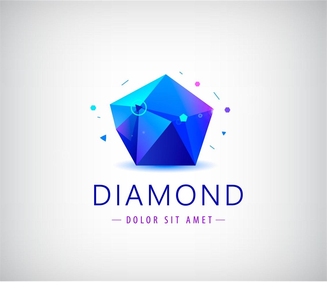 elemento de logotipo de forma de gema de cristal facetado de diseño plano de moda. vector