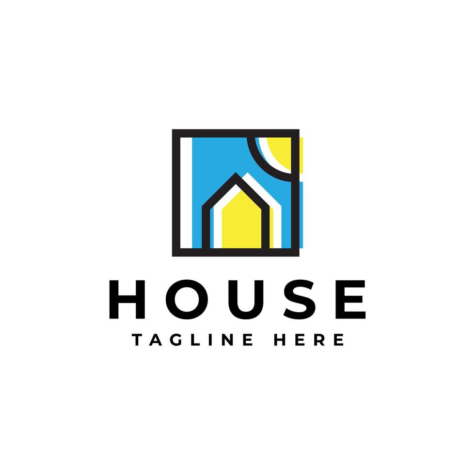 abstract house with sun logo design vector