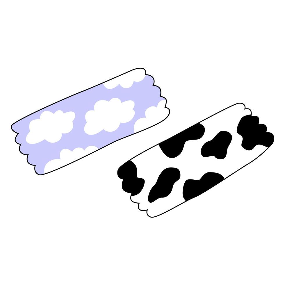 Washi tapes with sky, cow spots, stickers for diary, bullet journal, daily planner, stories, post, tamplate. Study, work, university motivation, planning. Study with me. vector