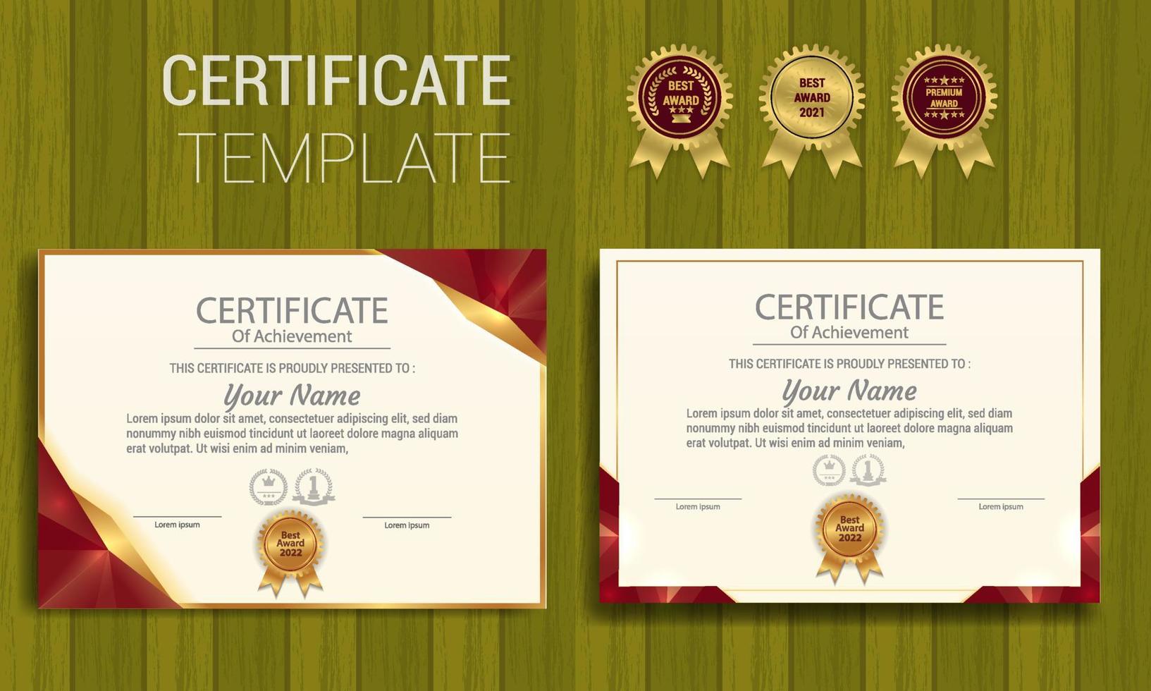 plantilla de certificado horizontal de diploma profesional en estilo premium rojo vector