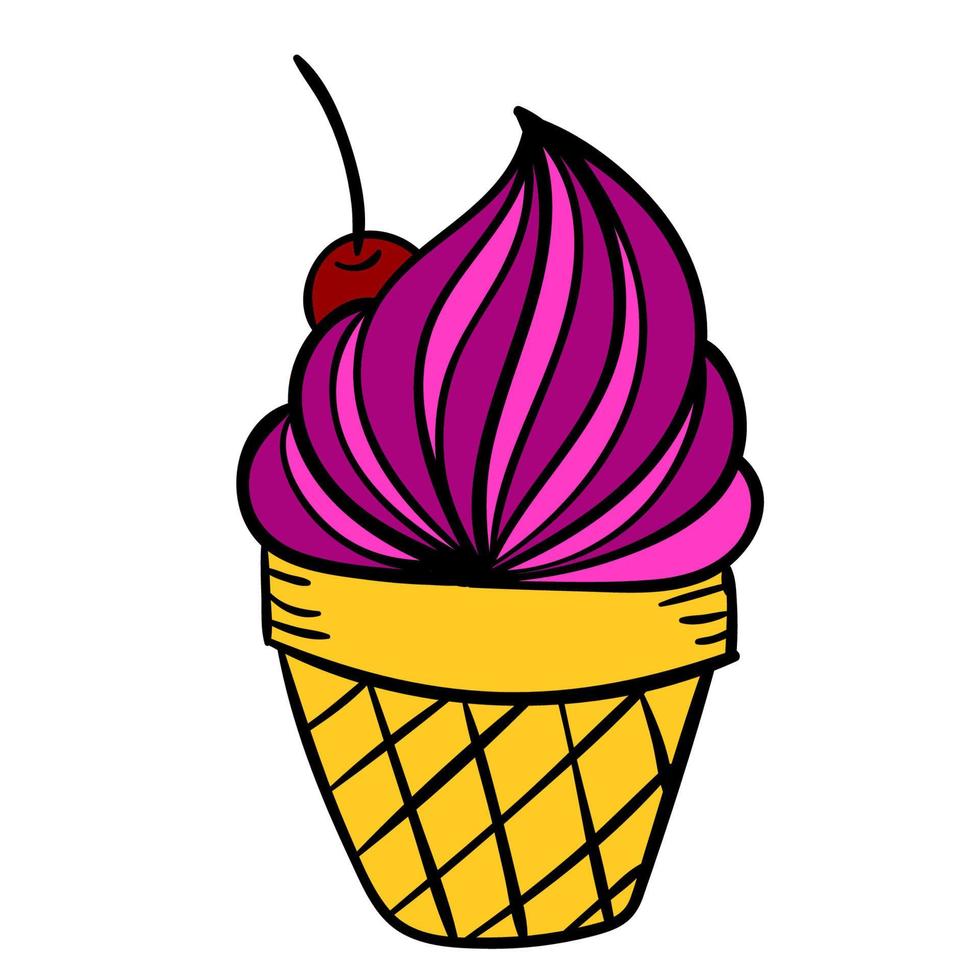 Colorful ice cream with in the waffle cup with black counter. vector