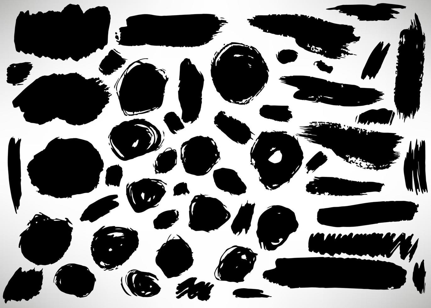 Big black set of grunge brush stroke. Collection of Ink brush line, grunge lines, rings, stripes, dividers, labels, templates. Set of dirty textured shapes. Distressed brushes. vector