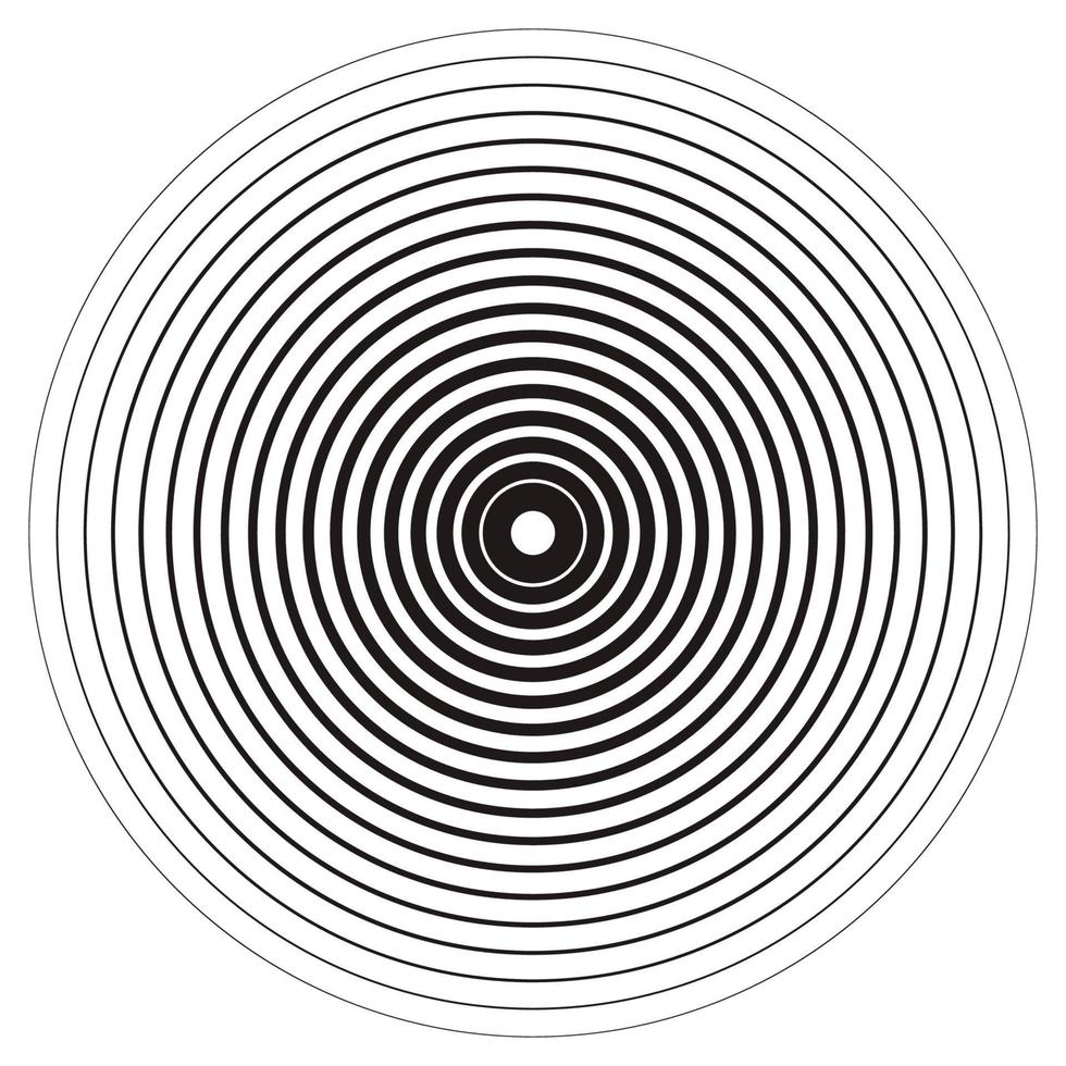 Concentric linear circles, neutral round element. Halftone outline element isolated on white background. vector