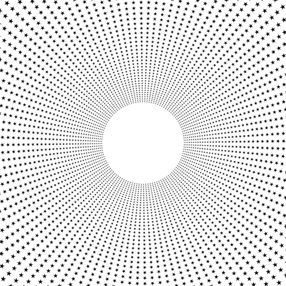 patrón de serigrafía con estrellas. marco radiante. patrón circular. marco de semitono redondo del arte pop aislado en blanco. estampado de estrellas. vector