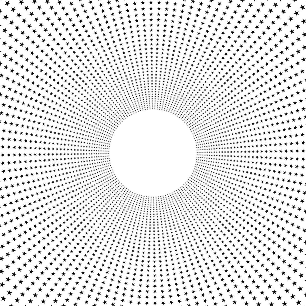 Screen printing pattern with stars. Radiant frame. Circular pattern. Pop art round halftone frame isolated on white. Star print. vector