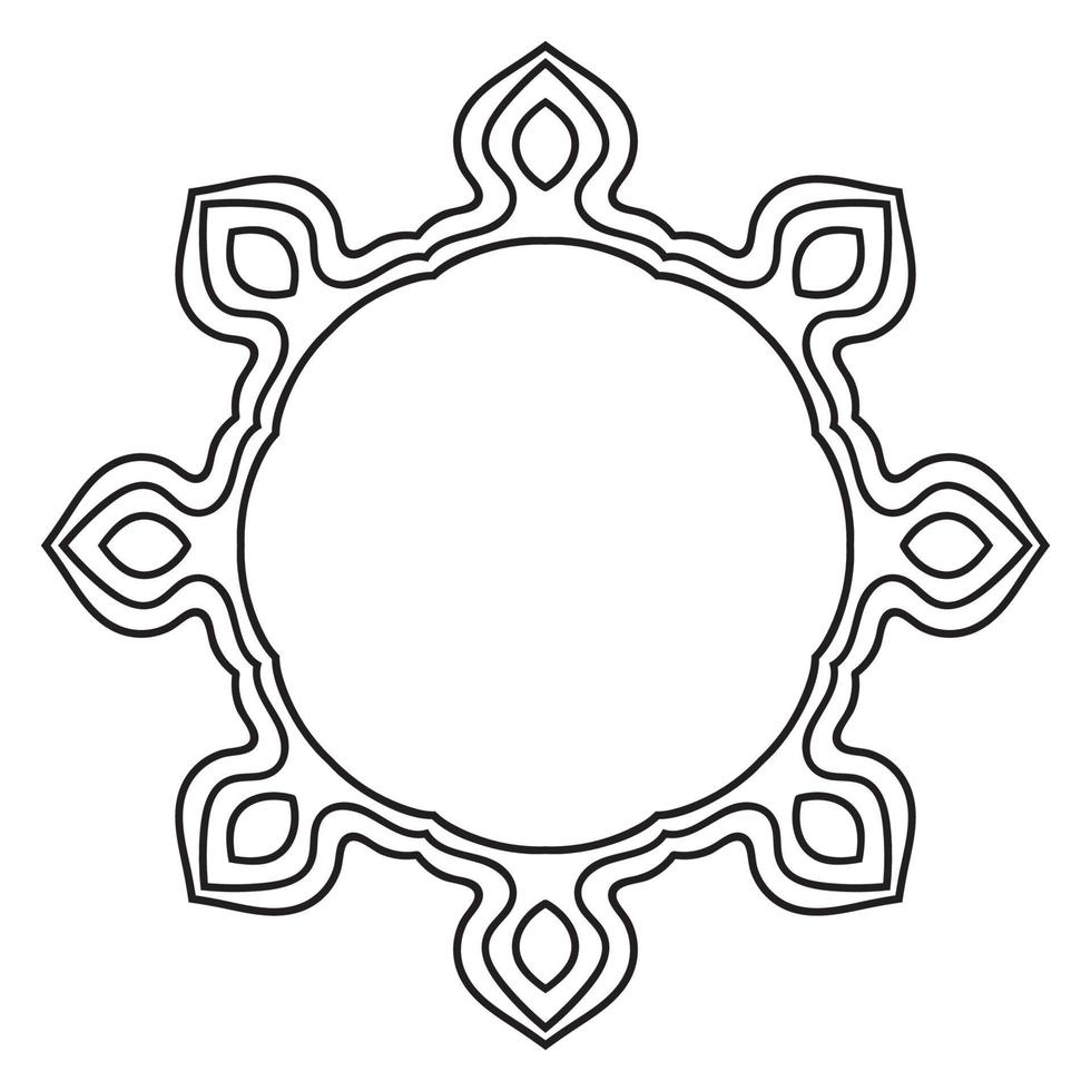 Abstract doodle curly thin line round frame isolated on white background. Mandala border. vector