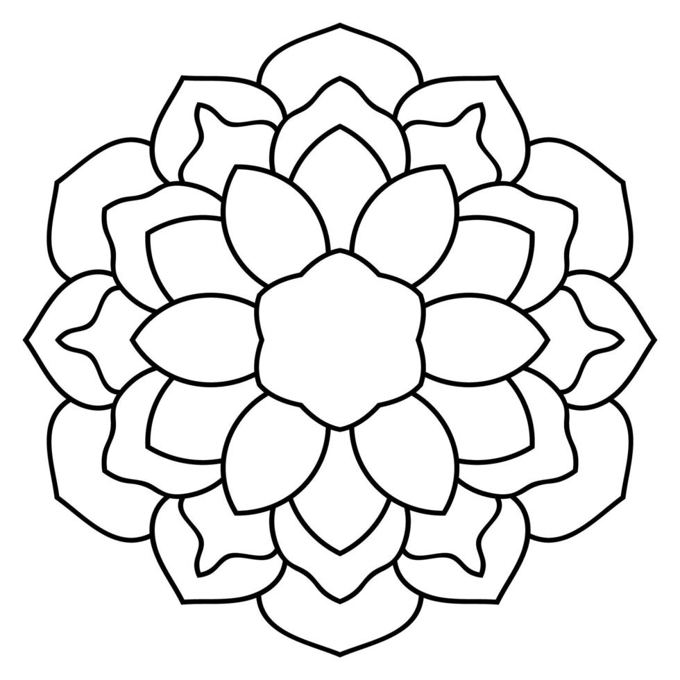 flor de garabato redonda ornamental aislada sobre fondo blanco. mandala de contorno negro. círculo geométrico para colorear libro, logotipo, elemento de diseño. vector