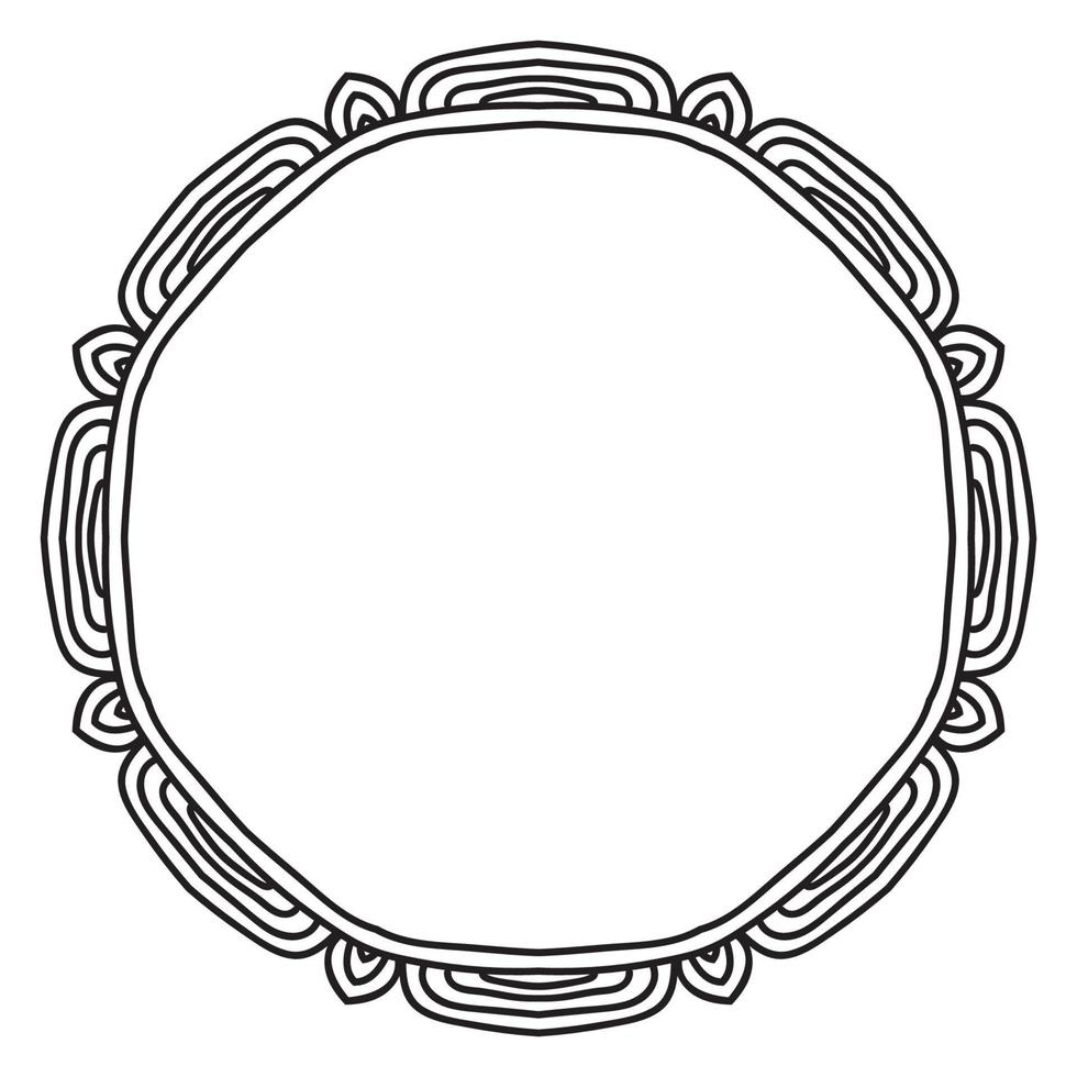Abstract doodle curly thin line round frame isolated on white background. Mandala border. vector