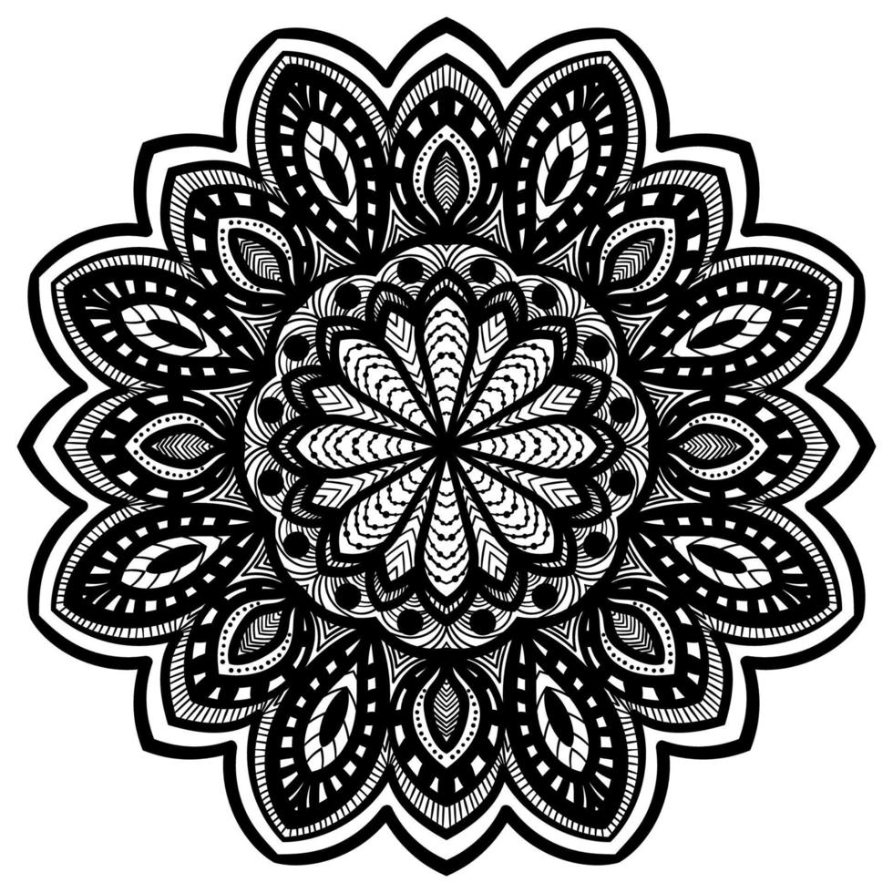 Black outline flower mandala. Vintage decorative element. Ornamental round doodle flower isolated on white background. Geometric circle element. vector