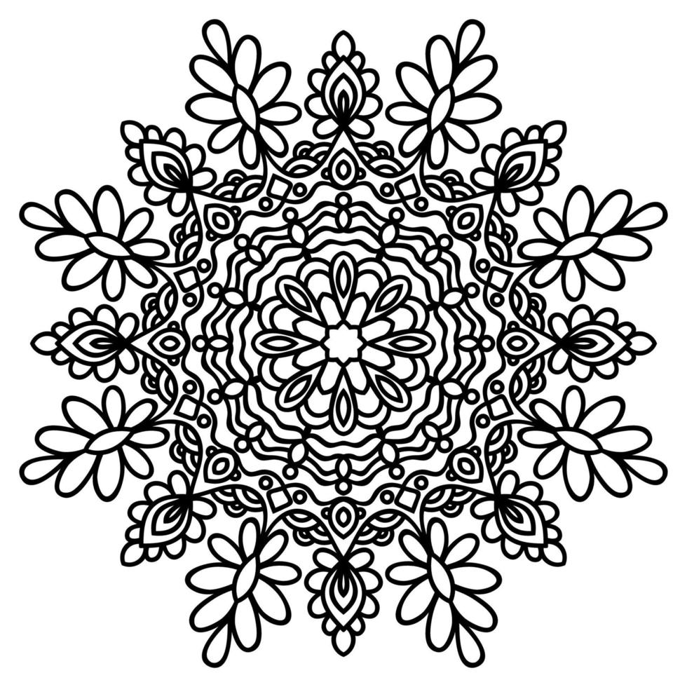 Black outline flower mandala. Vintage decorative element. Ornamental round doodle flower isolated on white background. Geometric circle element. vector