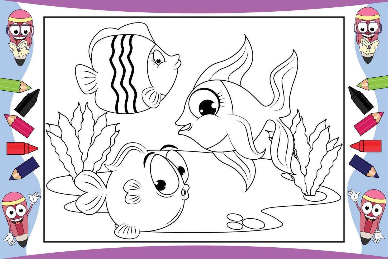 coloring fish animal cartoon for kids vector