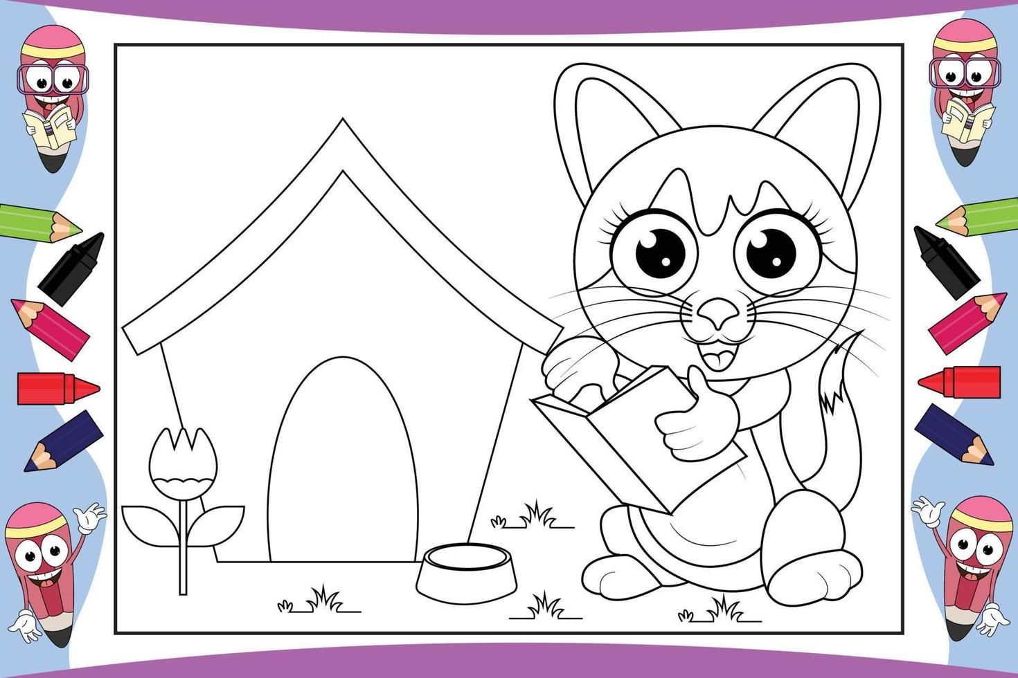 coloring cat animal cartoon for kids vector