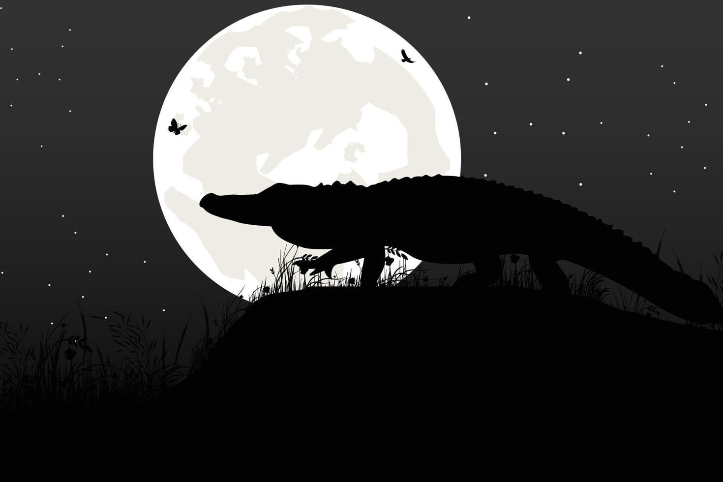 cute crocodile and moon silhouette vector