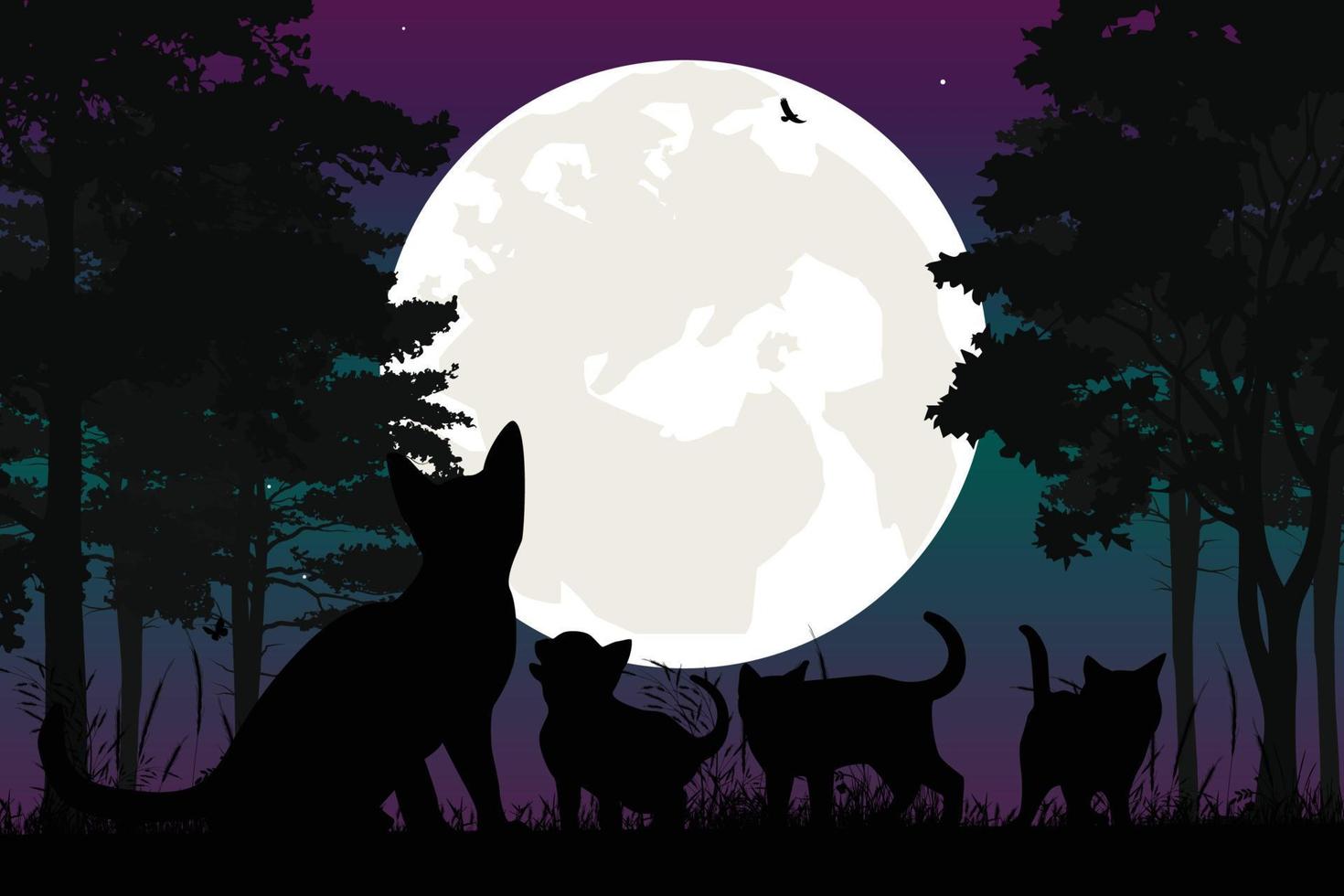 cute cat and moon silhouette vector