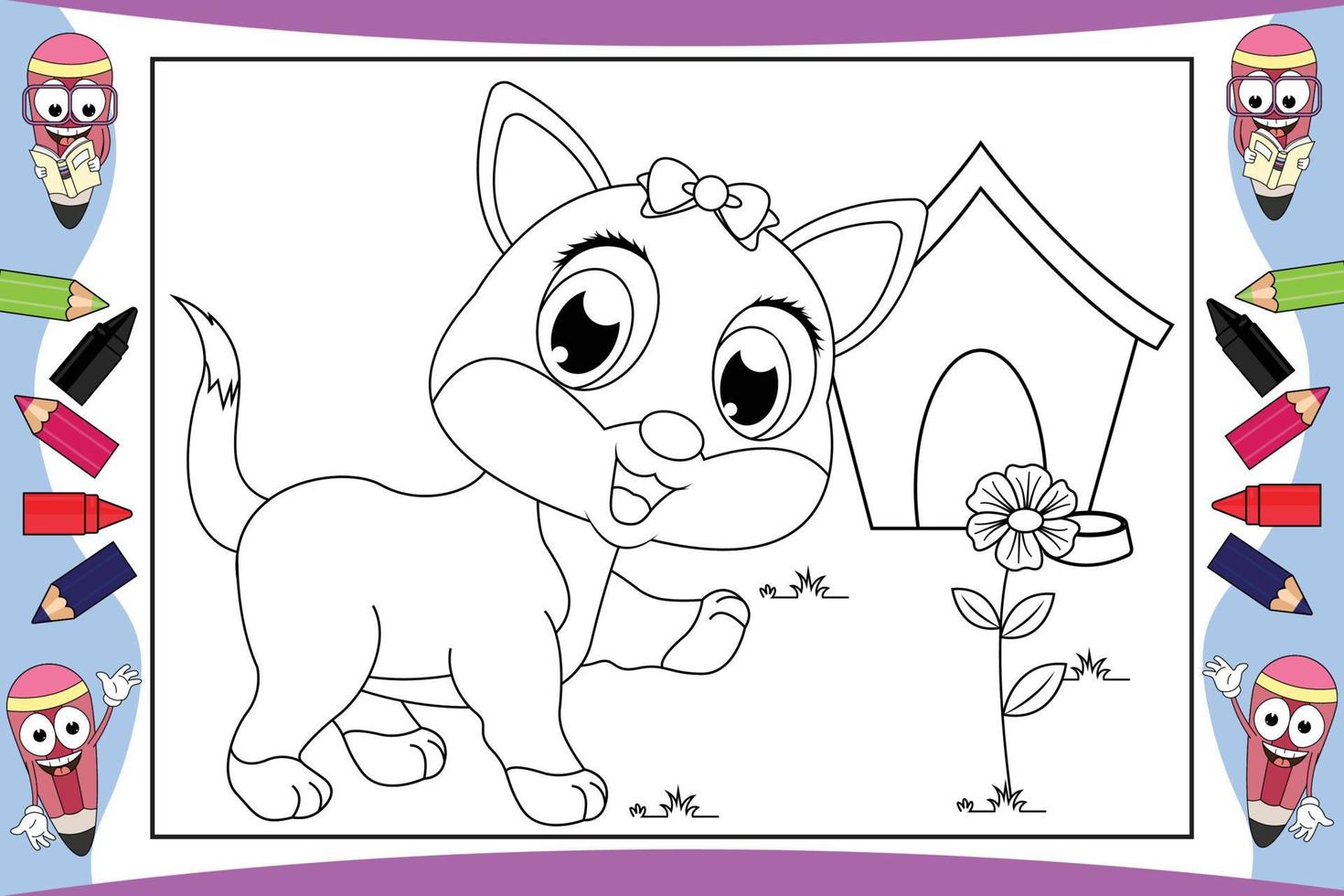 coloring cat animal cartoon for kids vector