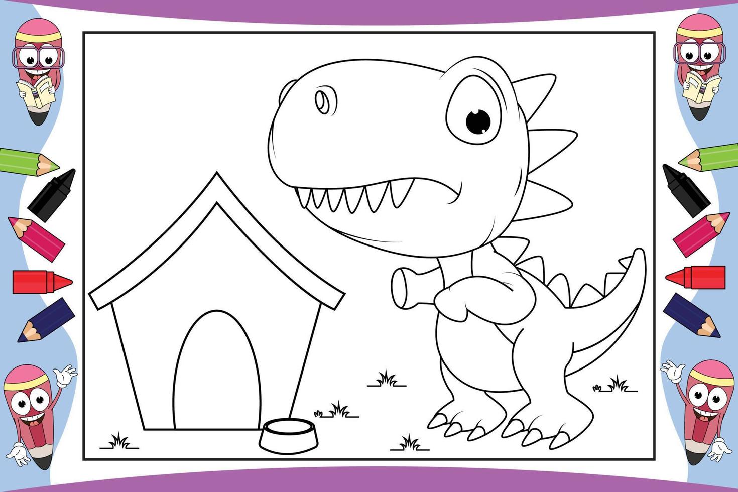 coloring sinosaur animal cartoon for kids vector