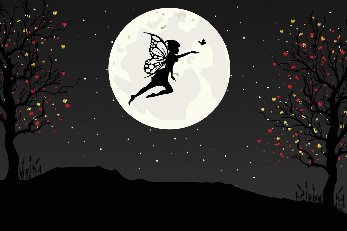 cute fairy and moon silhouette vector