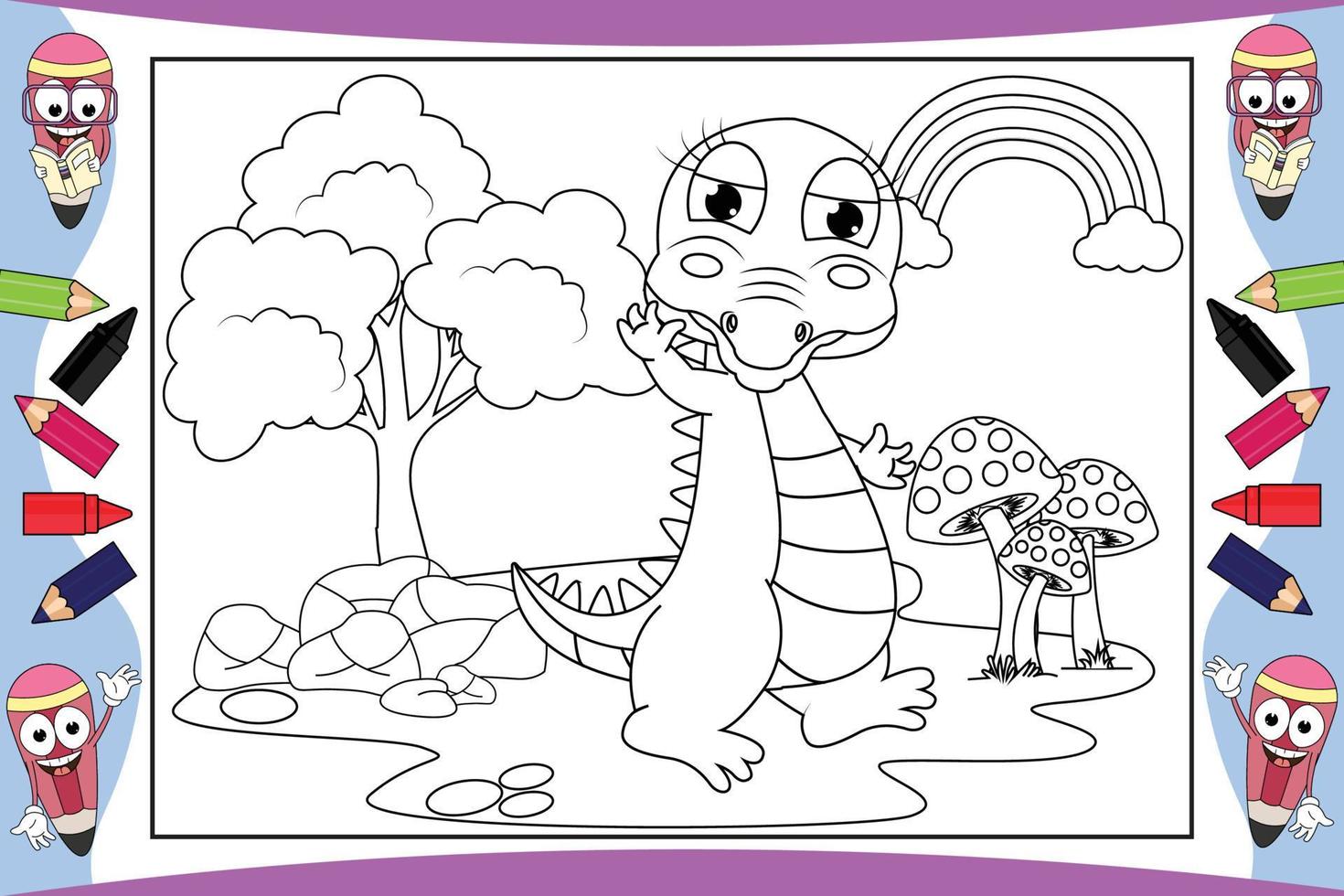 coloring crocodile animal cartoon for kids vector