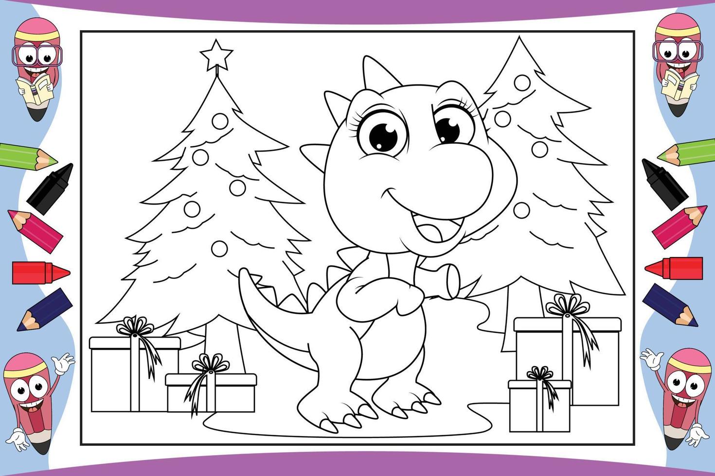 coloring sinosaur animal cartoon for kids vector